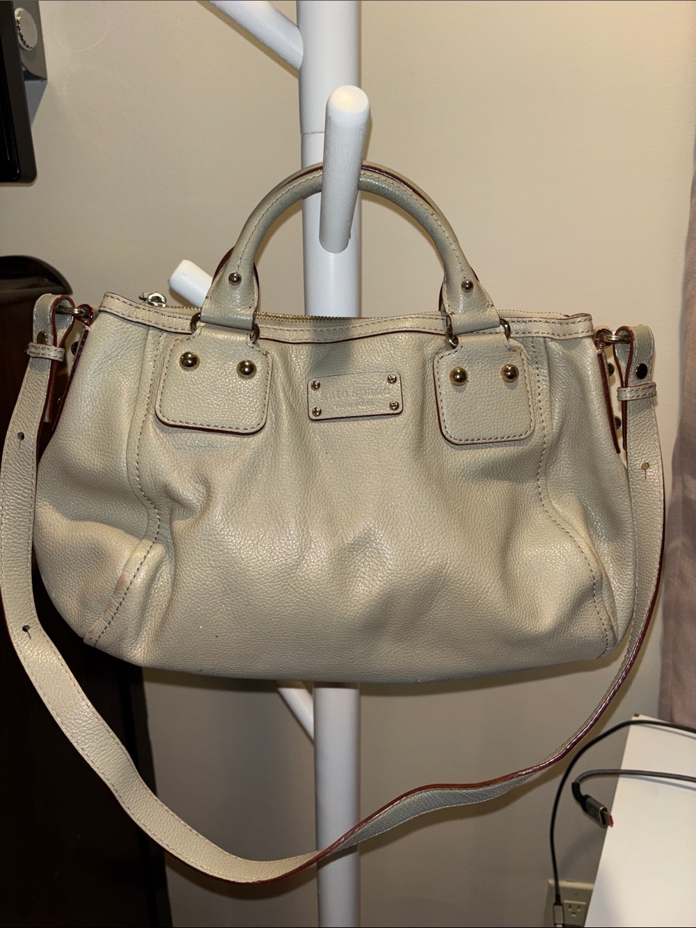 kate spade cream leather satchel with detachable strap